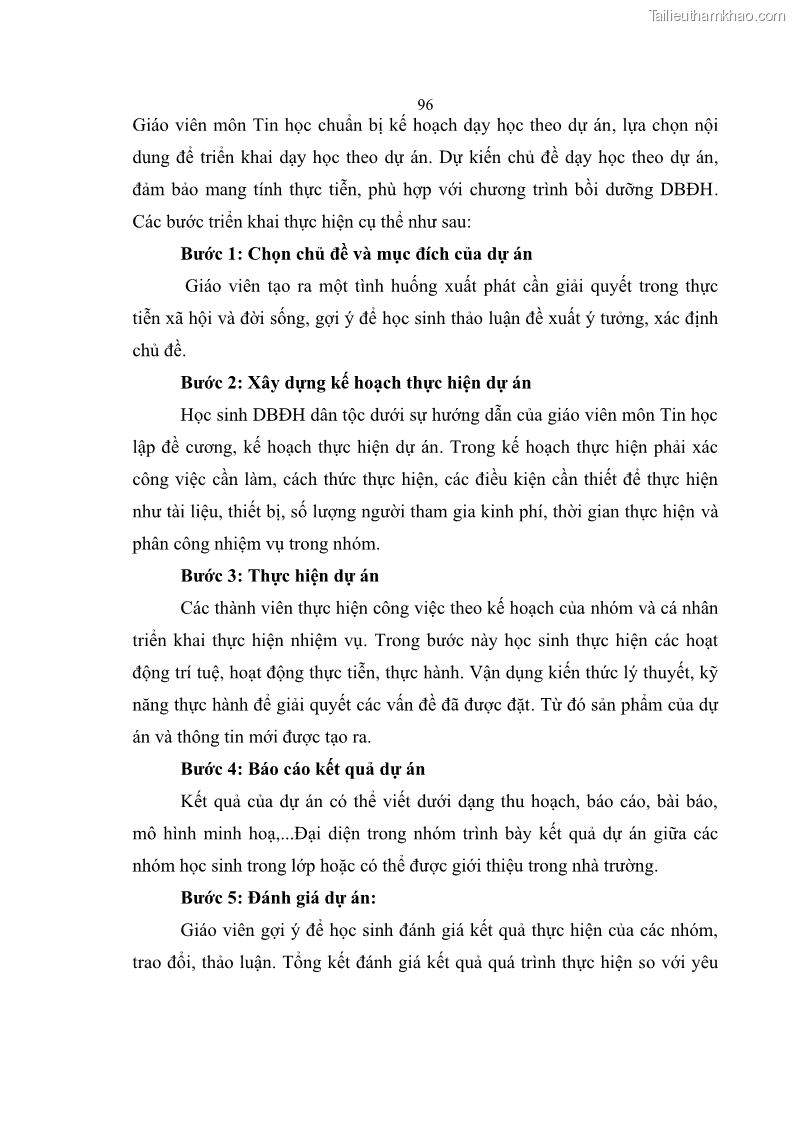 Luận án tiến sĩ khoa học giáo dục Phát triển năng lực sử dụng công nghệ thông tin và truyền thông trong dạy học Tin học cho học sinh dự bị Đại học Dân tộc - 9 Trang 108