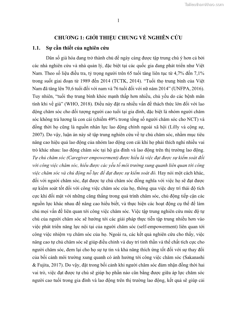 Luận án tiến sĩ kinh tế Ảnh hưởng của giá trị gia đình và hỗ trợ xã hội tới tự chủ chăm sóc người cao tuổi tại gia đình - 1 Trang 11
