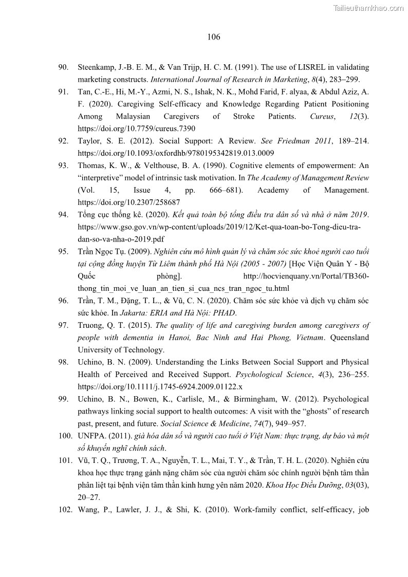 Luận án tiến sĩ kinh tế Ảnh hưởng của giá trị gia đình và hỗ trợ xã hội tới tự chủ chăm sóc người cao tuổi tại gia đình - 10 Trang 116