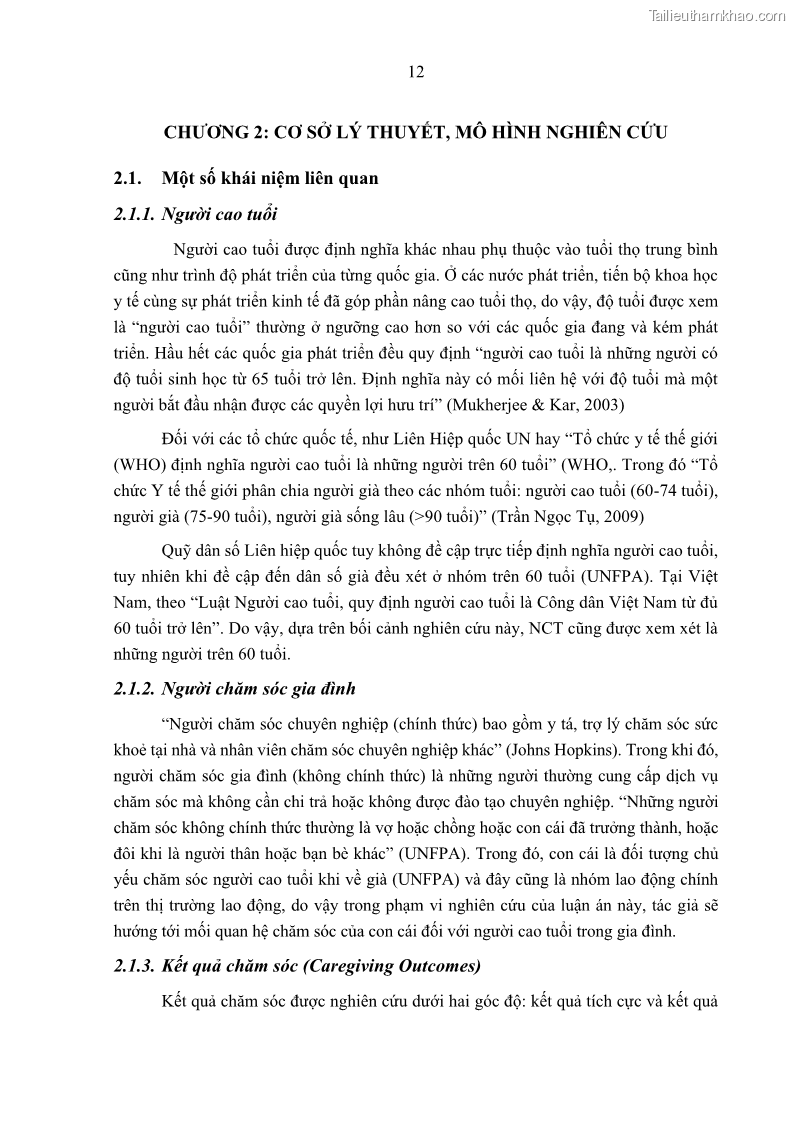 Luận án tiến sĩ kinh tế Ảnh hưởng của giá trị gia đình và hỗ trợ xã hội tới tự chủ chăm sóc người cao tuổi tại gia đình - 2 Trang 22