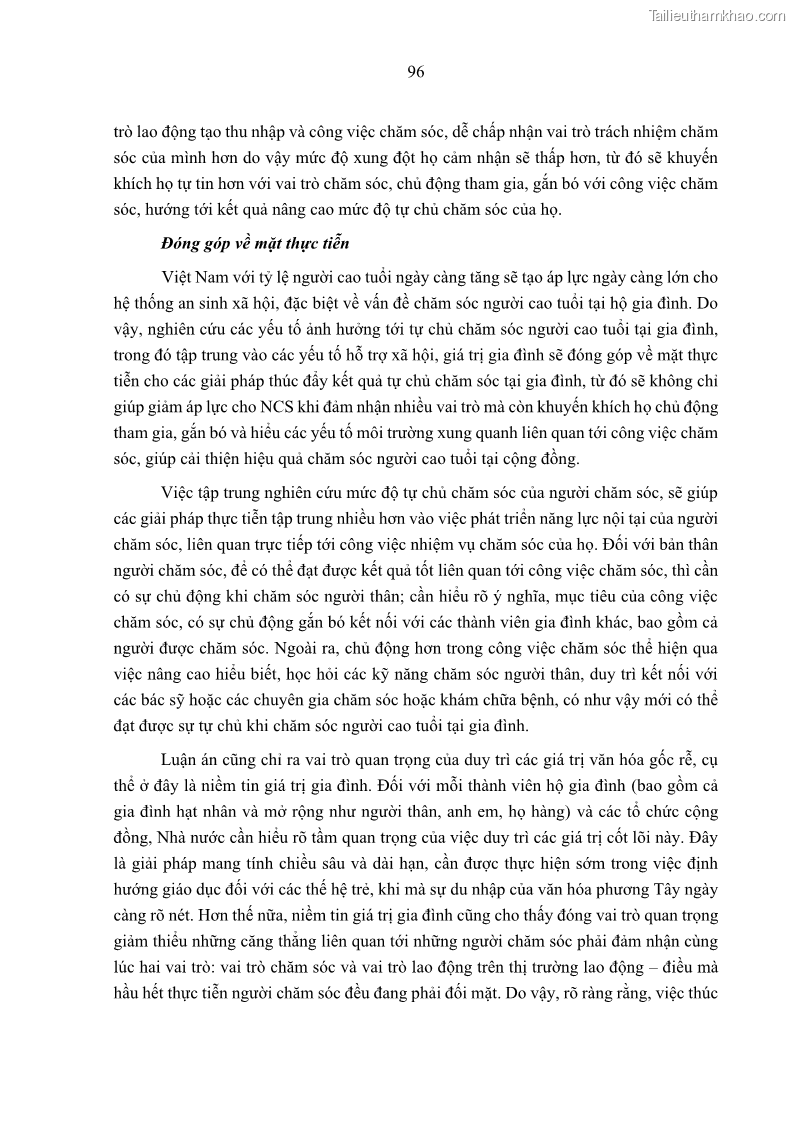 Luận án tiến sĩ kinh tế Ảnh hưởng của giá trị gia đình và hỗ trợ xã hội tới tự chủ chăm sóc người cao tuổi tại gia đình - 9 Trang 106