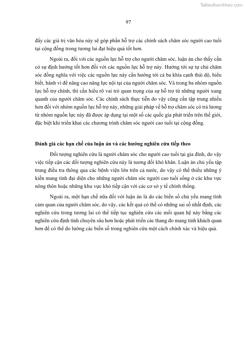 Luận án tiến sĩ kinh tế Ảnh hưởng của giá trị gia đình và hỗ trợ xã hội tới tự chủ chăm sóc người cao tuổi tại gia đình - 9 Trang 107