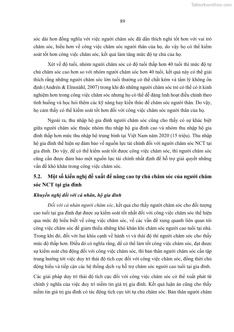 Luận án tiến sĩ kinh tế Ảnh hưởng của giá trị gia đình và hỗ trợ xã hội tới tự chủ chăm sóc người cao tuổi tại gia đình - 9 Trang 99