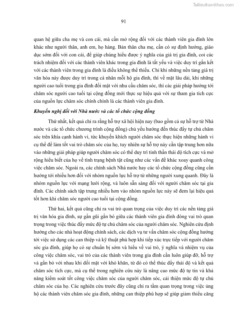 Luận án tiến sĩ kinh tế Ảnh hưởng của giá trị gia đình và hỗ trợ xã hội tới tự chủ chăm sóc người cao tuổi tại gia đình - 9 Trang 101