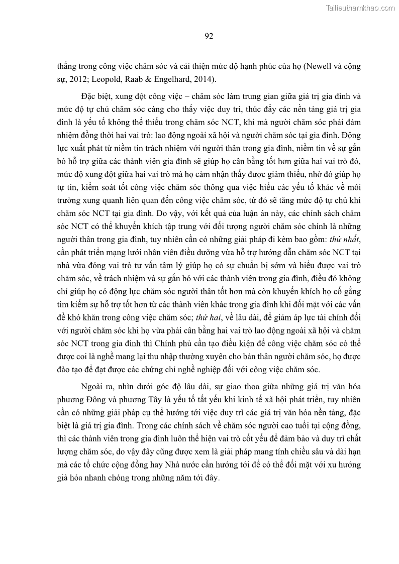 Luận án tiến sĩ kinh tế Ảnh hưởng của giá trị gia đình và hỗ trợ xã hội tới tự chủ chăm sóc người cao tuổi tại gia đình - 9 Trang 102