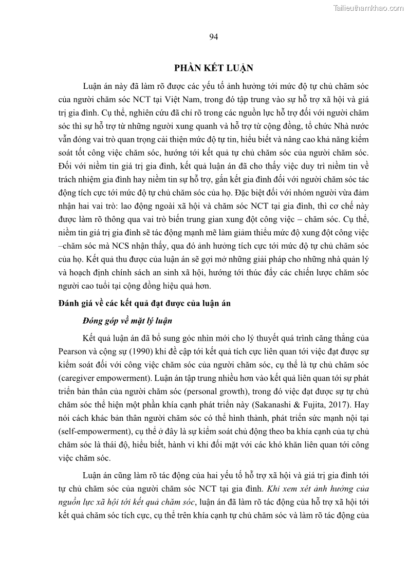 Luận án tiến sĩ kinh tế Ảnh hưởng của giá trị gia đình và hỗ trợ xã hội tới tự chủ chăm sóc người cao tuổi tại gia đình - 9 Trang 104