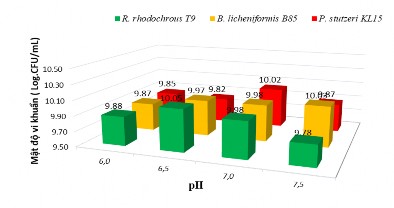 Hình 3 20 Ảnh hưởng của pH đến sinh khối ba chủng vi khuẩn Hình 3 20 cho thấy 7