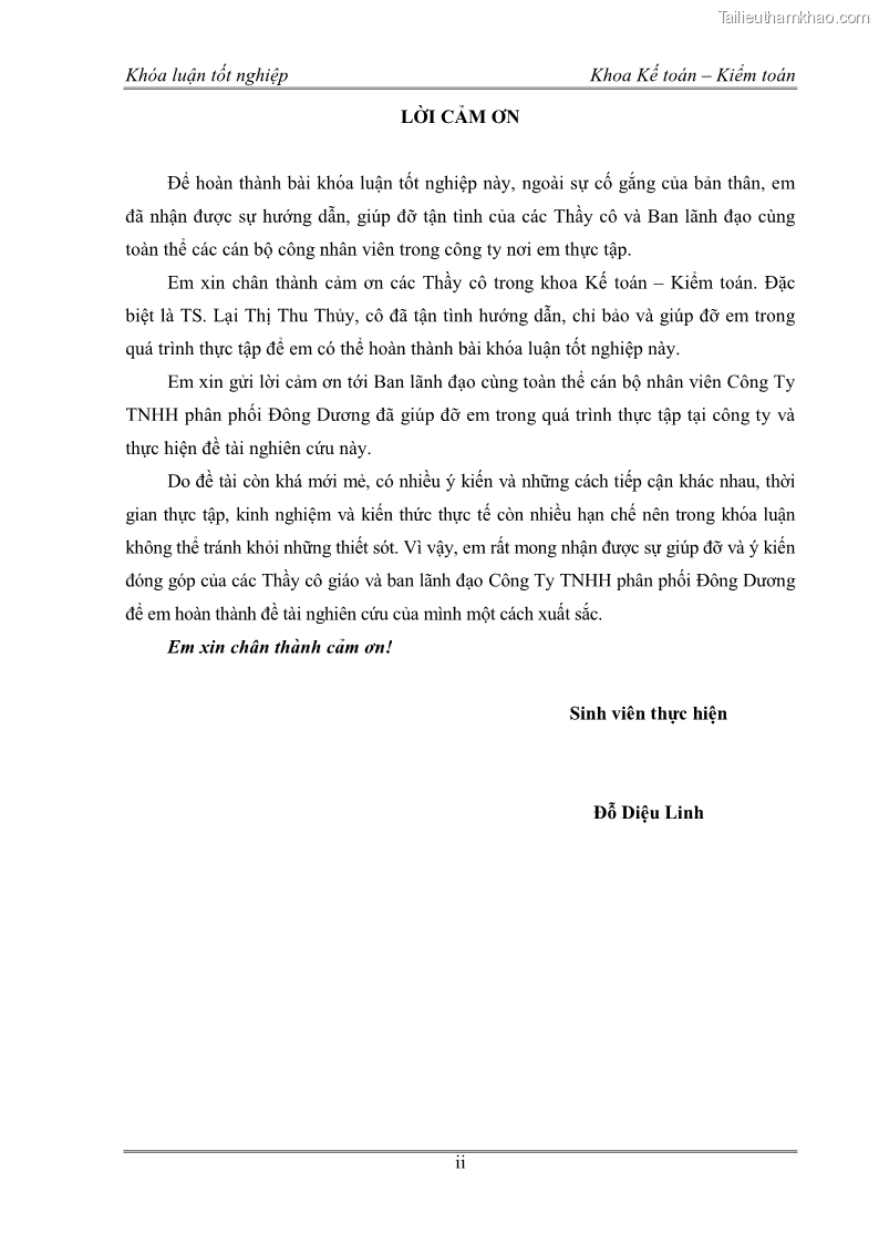Khóa luận tốt nghiệp kế toán kiểm toán Kế toán kết quả kinh doanh tại Công ty TNHH phân phối Đông Dương - 1 Trang 2