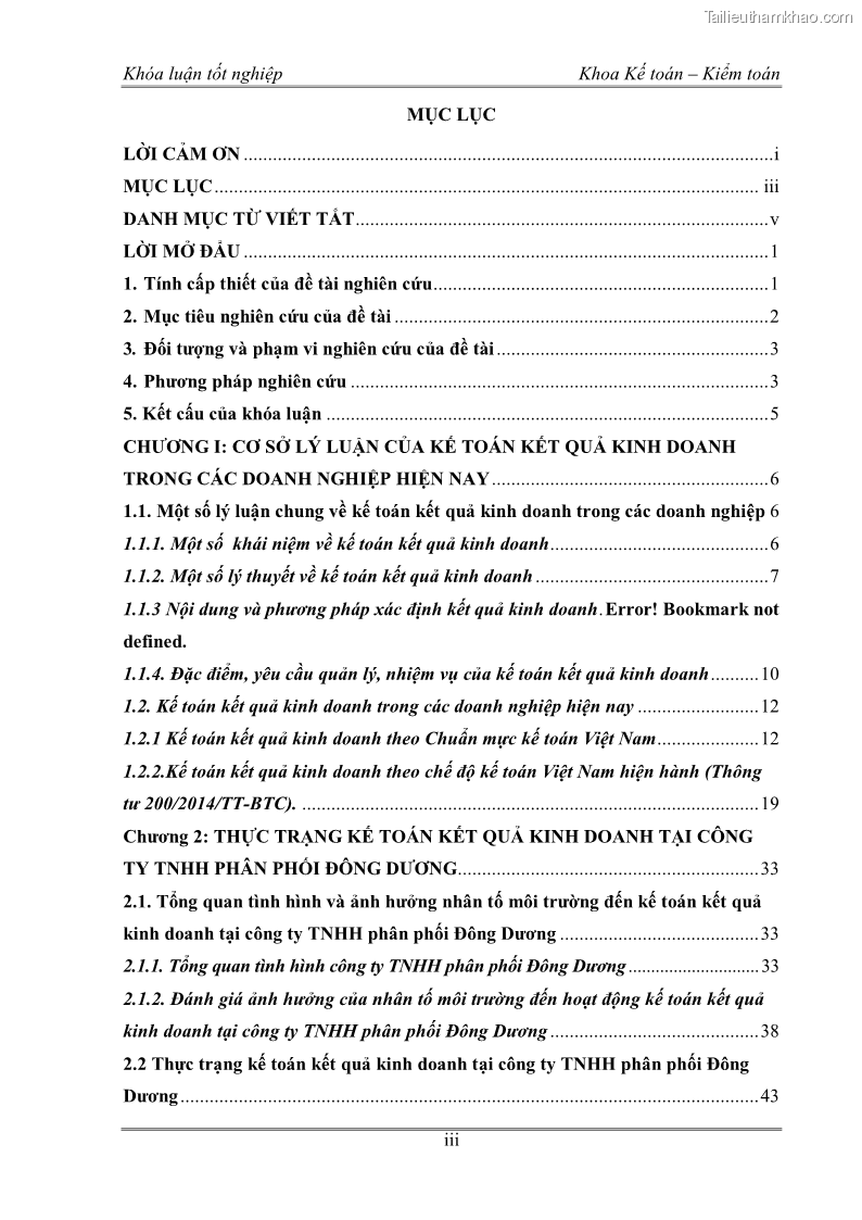 Khóa luận tốt nghiệp kế toán kiểm toán Kế toán kết quả kinh doanh tại Công ty TNHH phân phối Đông Dương - 1 Trang 3