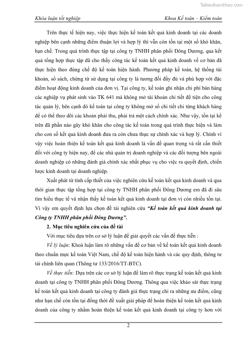 Khóa luận tốt nghiệp kế toán kiểm toán Kế toán kết quả kinh doanh tại Công ty TNHH phân phối Đông Dương - 1 Trang 7
