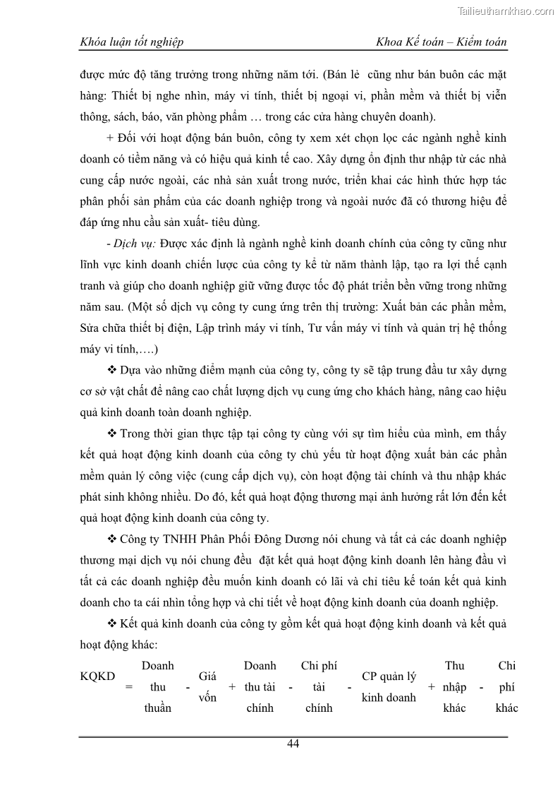 Khóa luận tốt nghiệp kế toán kiểm toán Kế toán kết quả kinh doanh tại Công ty TNHH phân phối Đông Dương - 5 Trang 49