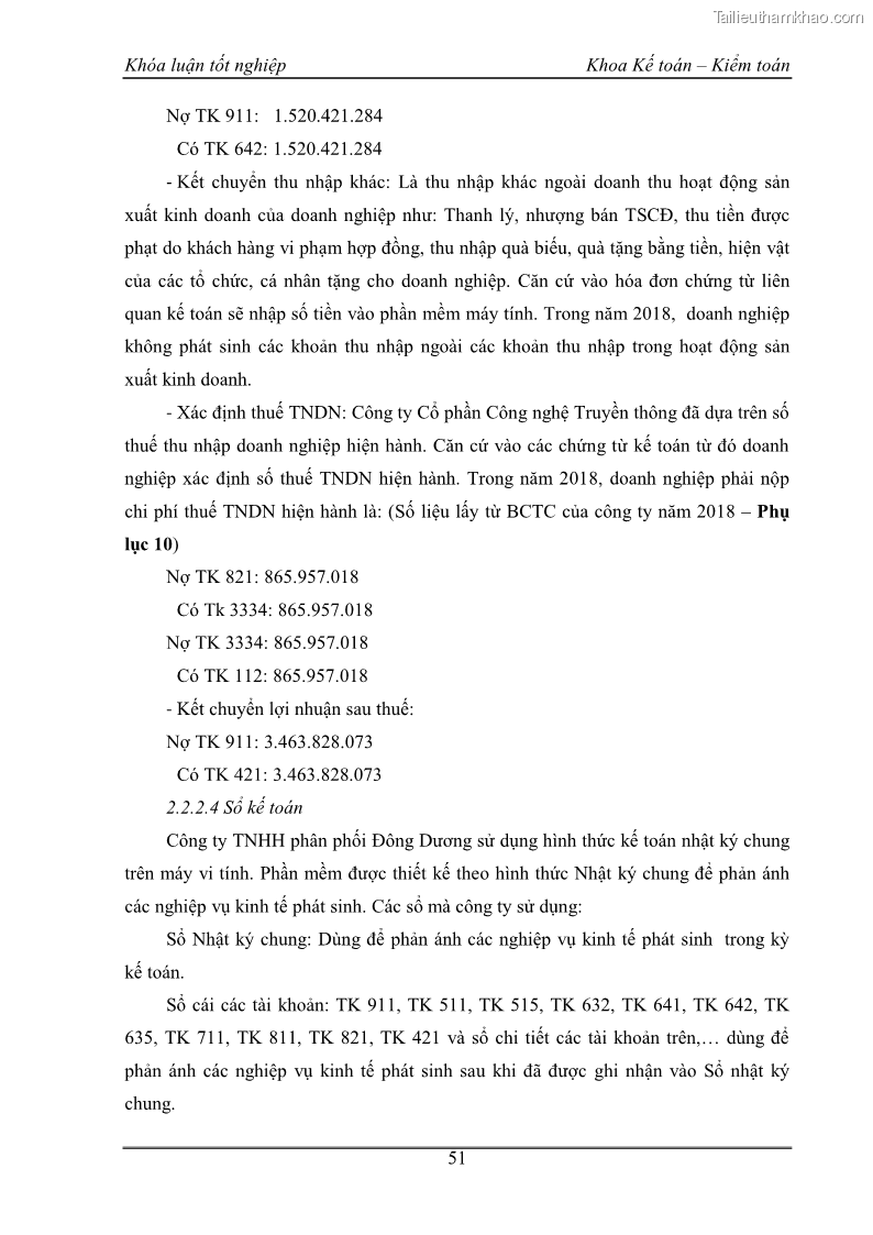 Khóa luận tốt nghiệp kế toán kiểm toán Kế toán kết quả kinh doanh tại Công ty TNHH phân phối Đông Dương - 5 Trang 56