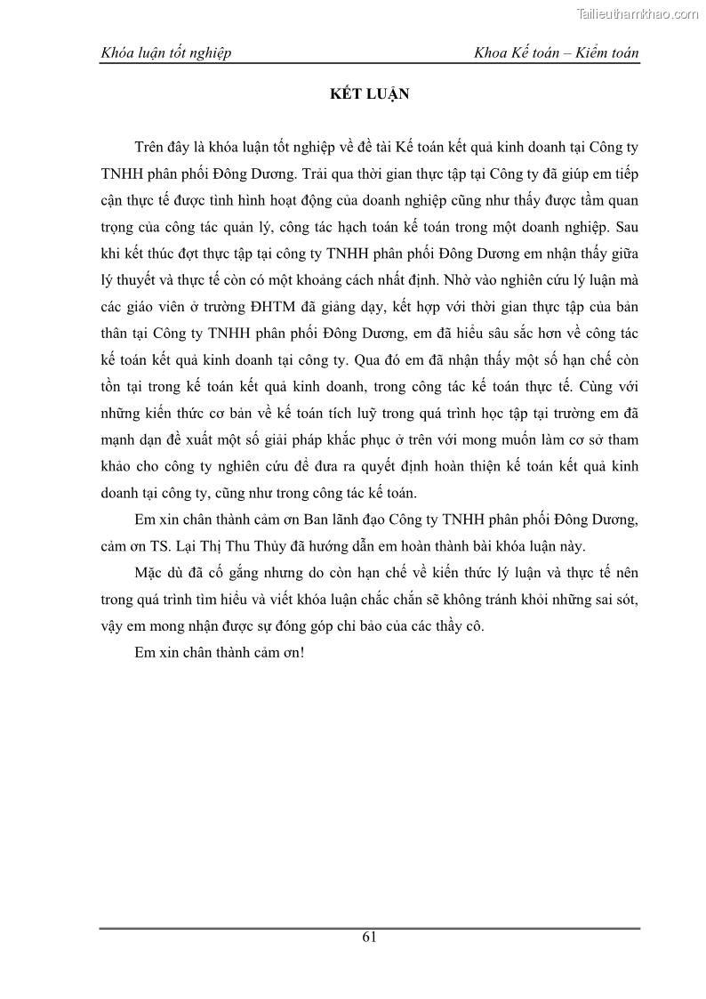 Khóa luận tốt nghiệp kế toán kiểm toán Kế toán kết quả kinh doanh tại Công ty TNHH phân phối Đông Dương - 6 Trang 66