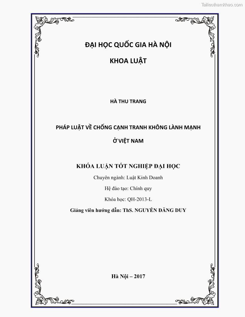 Khóa luận tốt nghiệp luật kinh doanh Pháp luật về chống cạnh tranh không lành mạnh - 1 Trang 1