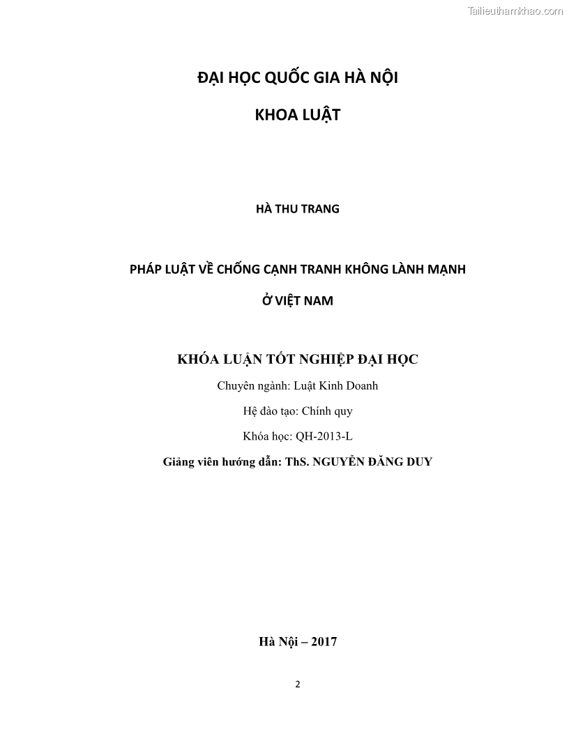 Khóa luận tốt nghiệp luật kinh doanh Pháp luật về chống cạnh tranh không lành mạnh - 1 Trang 2