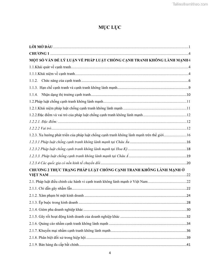 Khóa luận tốt nghiệp luật kinh doanh Pháp luật về chống cạnh tranh không lành mạnh - 1 Trang 4