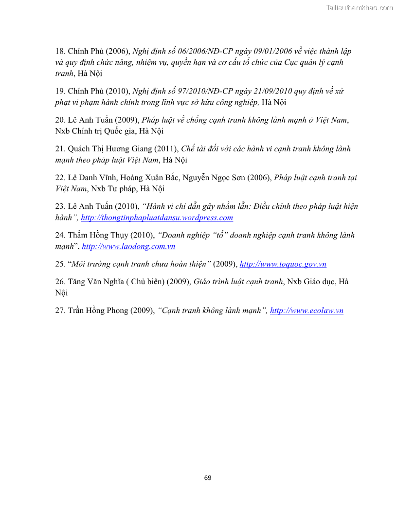 Khóa luận tốt nghiệp luật kinh doanh Pháp luật về chống cạnh tranh không lành mạnh - 7 Trang 74