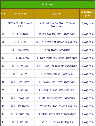 Hình 4 8 Hệ thống các cửa hàng Vettel tại tỉnh Quảng Nam 7