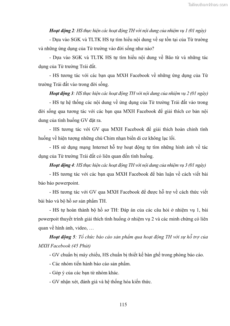 Luận án tiến sĩ Bồi dưỡng năng lực tự học của học sinh trong dạy học một số kiến thức Cơ học và Điện từ học Vật lí THPT với sự hỗ trợ của mạng xã hội Facebook - 11 Trang 130