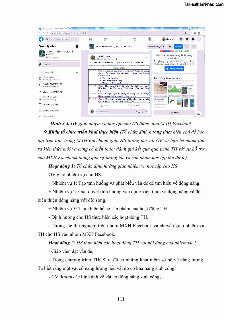 Luận án tiến sĩ Bồi dưỡng năng lực tự học của học sinh trong dạy học một số kiến thức Cơ học và Điện từ học Vật lí THPT với sự hỗ trợ của mạng xã hội Facebook - 11 Trang 126