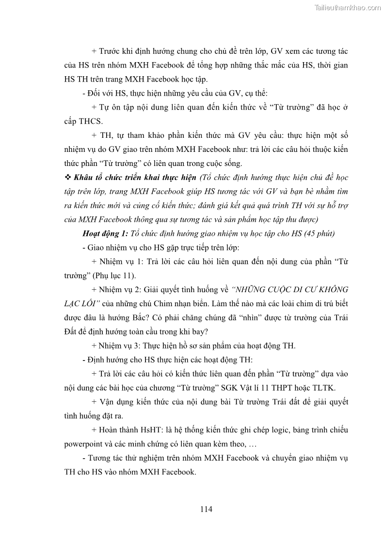 Luận án tiến sĩ Bồi dưỡng năng lực tự học của học sinh trong dạy học một số kiến thức Cơ học và Điện từ học Vật lí THPT với sự hỗ trợ của mạng xã hội Facebook - 11 Trang 129