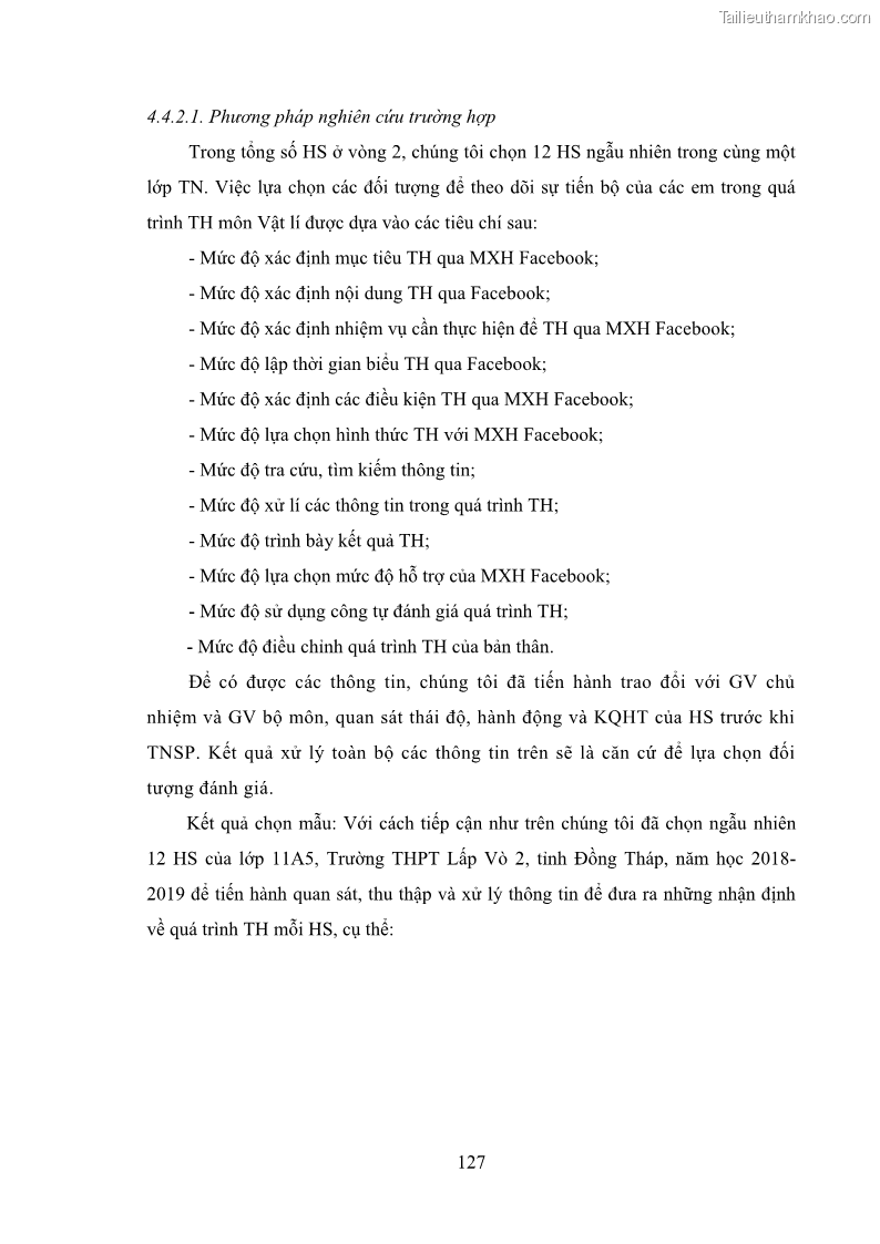 Luận án tiến sĩ Bồi dưỡng năng lực tự học của học sinh trong dạy học một số kiến thức Cơ học và Điện từ học Vật lí THPT với sự hỗ trợ của mạng xã hội Facebook - 12 Trang 142