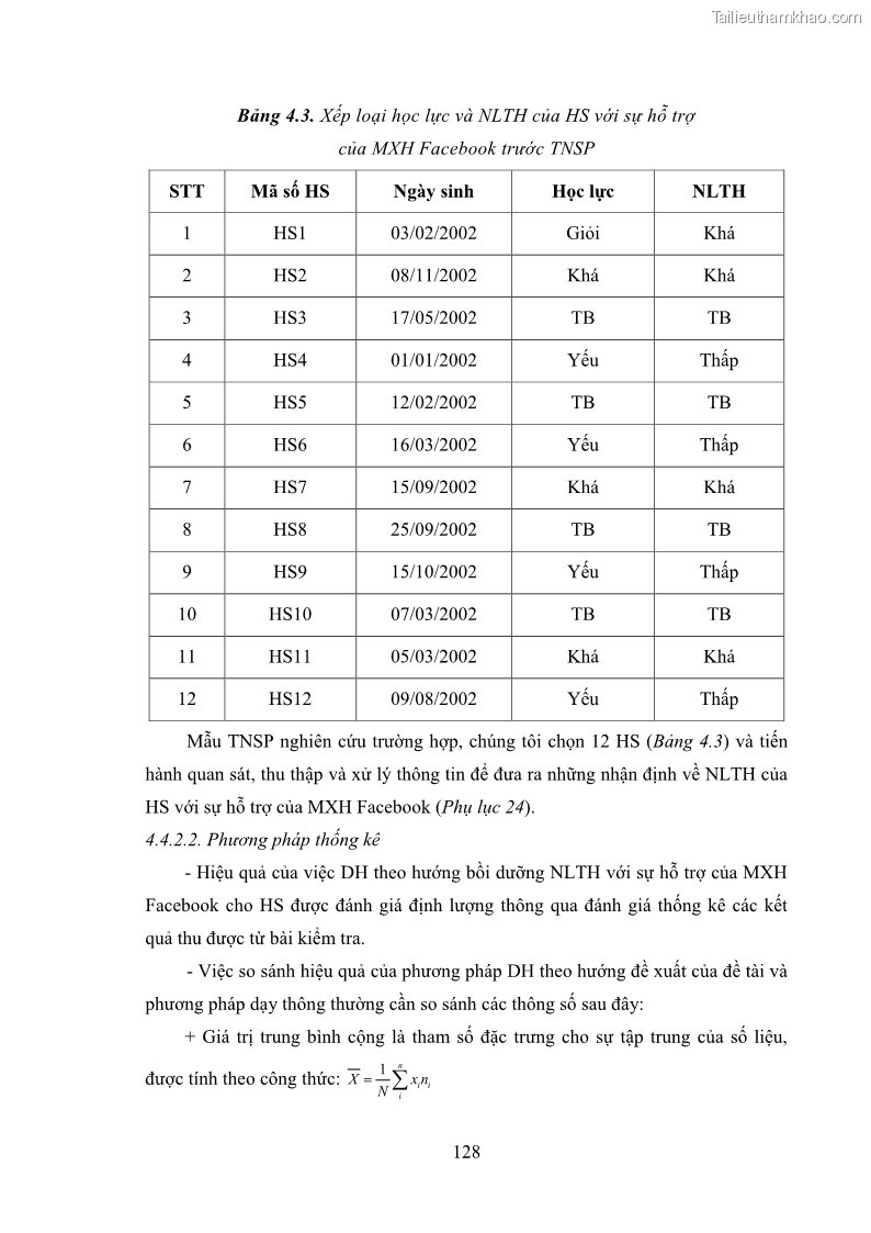 Luận án tiến sĩ Bồi dưỡng năng lực tự học của học sinh trong dạy học một số kiến thức Cơ học và Điện từ học Vật lí THPT với sự hỗ trợ của mạng xã hội Facebook - 12 Trang 143