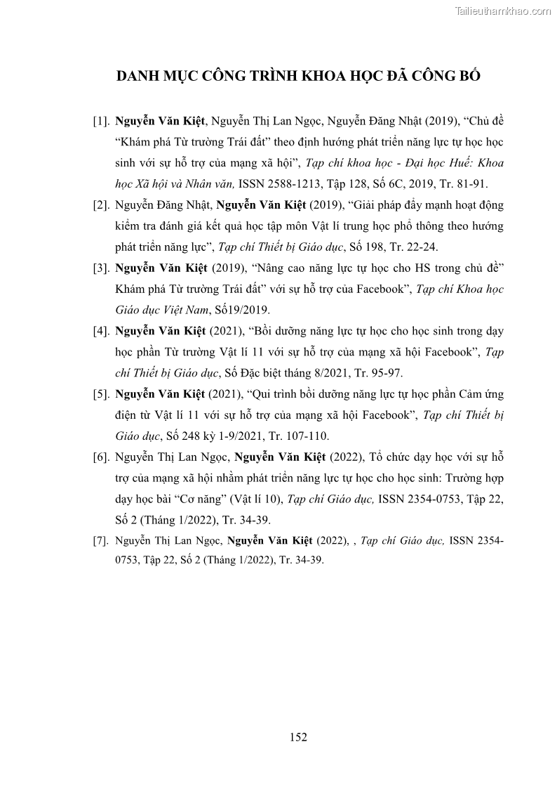Luận án tiến sĩ Bồi dưỡng năng lực tự học của học sinh trong dạy học một số kiến thức Cơ học và Điện từ học Vật lí THPT với sự hỗ trợ của mạng xã hội Facebook - 14 Trang 167