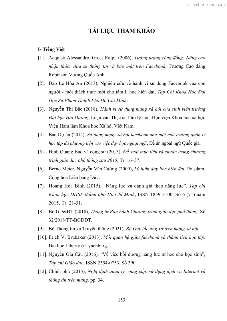 Luận án tiến sĩ Bồi dưỡng năng lực tự học của học sinh trong dạy học một số kiến thức Cơ học và Điện từ học Vật lí THPT với sự hỗ trợ của mạng xã hội Facebook - 14 Trang 168