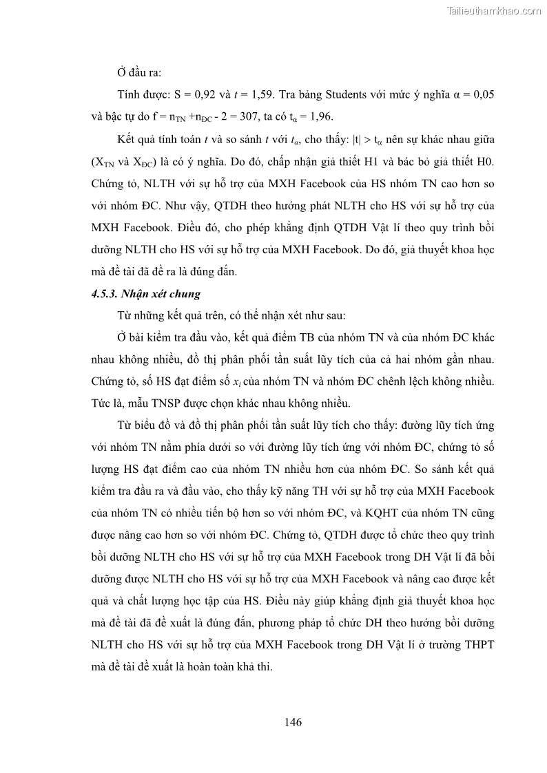 Luận án tiến sĩ Bồi dưỡng năng lực tự học của học sinh trong dạy học một số kiến thức Cơ học và Điện từ học Vật lí THPT với sự hỗ trợ của mạng xã hội Facebook - 14 Trang 161