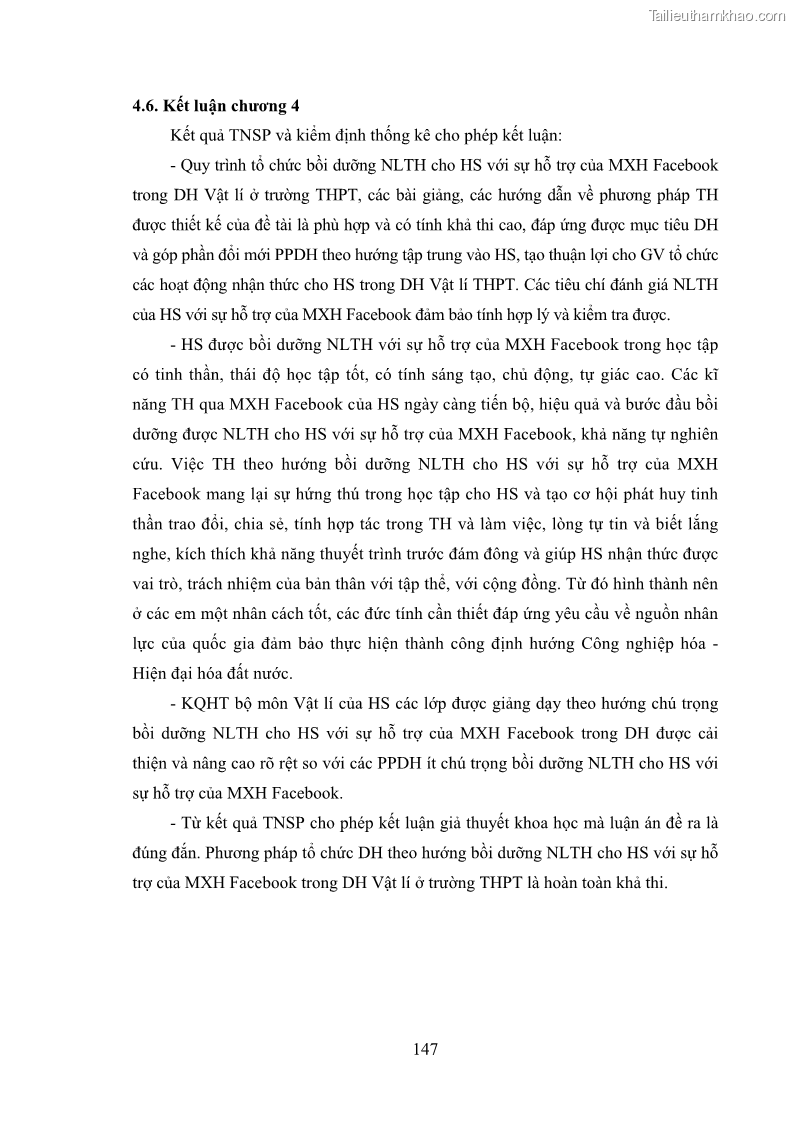 Luận án tiến sĩ Bồi dưỡng năng lực tự học của học sinh trong dạy học một số kiến thức Cơ học và Điện từ học Vật lí THPT với sự hỗ trợ của mạng xã hội Facebook - 14 Trang 162