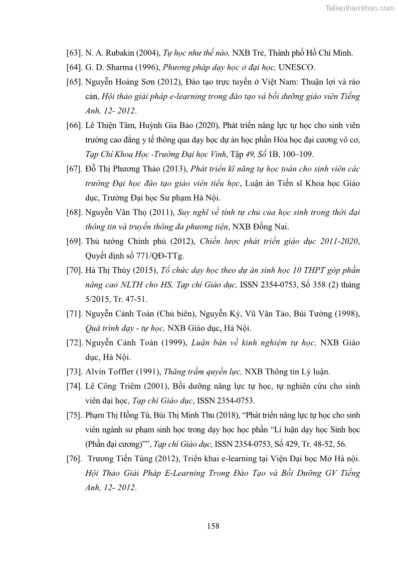Luận án tiến sĩ Bồi dưỡng năng lực tự học của học sinh trong dạy học một số kiến thức Cơ học và Điện từ học Vật lí THPT với sự hỗ trợ của mạng xã hội Facebook - 15 Trang 173