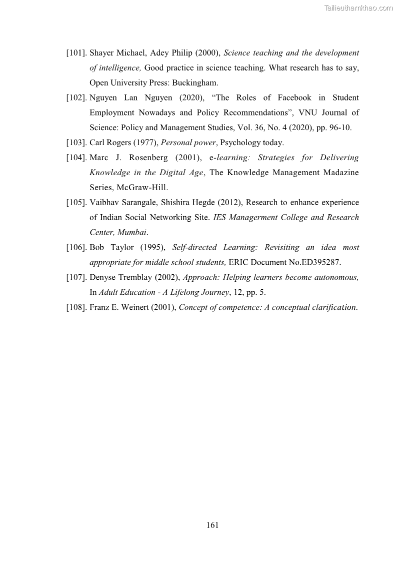Luận án tiến sĩ Bồi dưỡng năng lực tự học của học sinh trong dạy học một số kiến thức Cơ học và Điện từ học Vật lí THPT với sự hỗ trợ của mạng xã hội Facebook - 15 Trang 176
