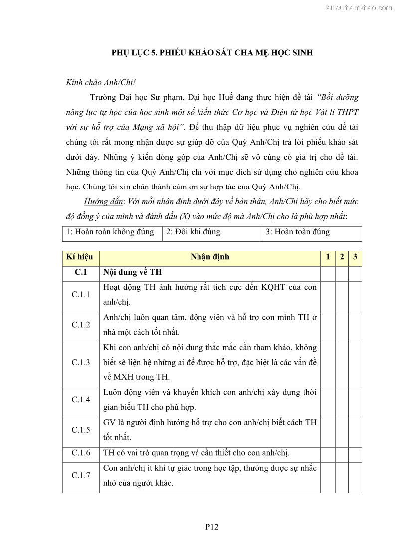 Luận án tiến sĩ Bồi dưỡng năng lực tự học của học sinh trong dạy học một số kiến thức Cơ học và Điện từ học Vật lí THPT với sự hỗ trợ của mạng xã hội Facebook - 16 Trang 188