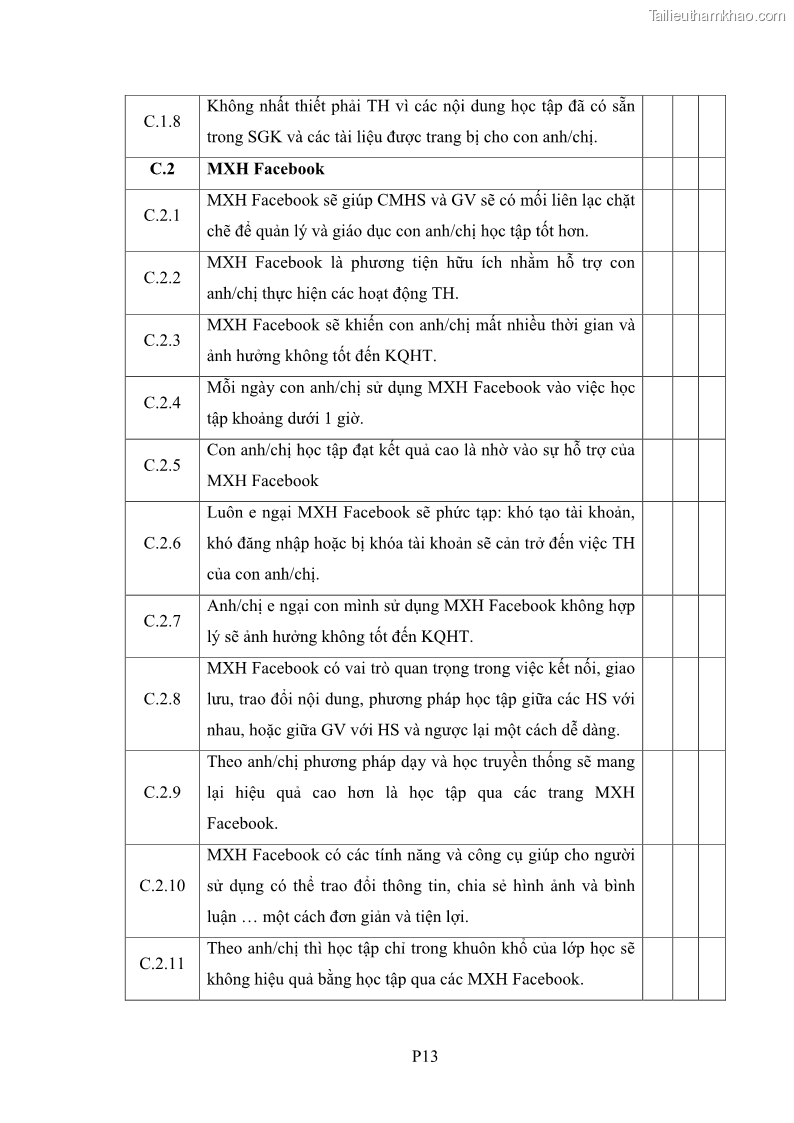 Luận án tiến sĩ Bồi dưỡng năng lực tự học của học sinh trong dạy học một số kiến thức Cơ học và Điện từ học Vật lí THPT với sự hỗ trợ của mạng xã hội Facebook - 16 Trang 189