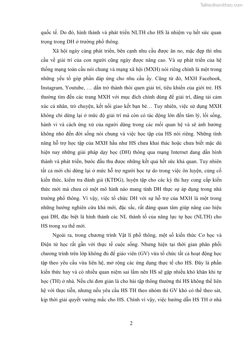 Luận án tiến sĩ Bồi dưỡng năng lực tự học của học sinh trong dạy học một số kiến thức Cơ học và Điện từ học Vật lí THPT với sự hỗ trợ của mạng xã hội Facebook - 2 Trang 17
