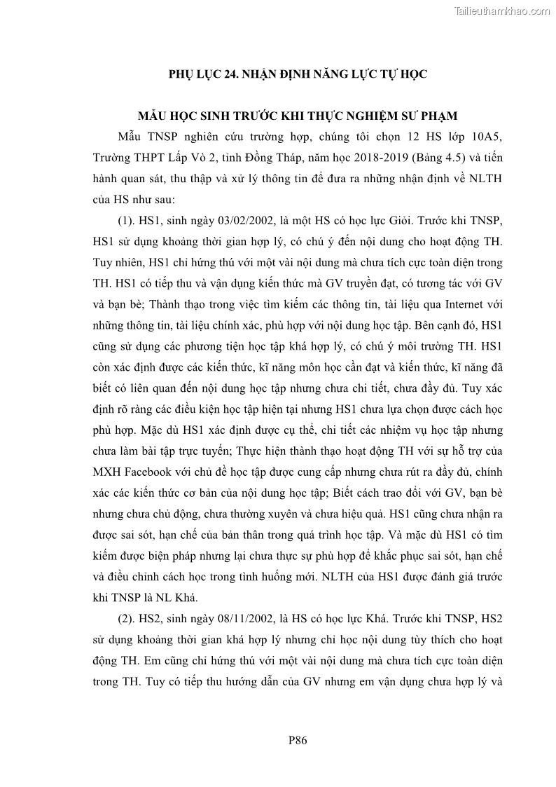 Luận án tiến sĩ Bồi dưỡng năng lực tự học của học sinh trong dạy học một số kiến thức Cơ học và Điện từ học Vật lí THPT với sự hỗ trợ của mạng xã hội Facebook - 22 Trang 262