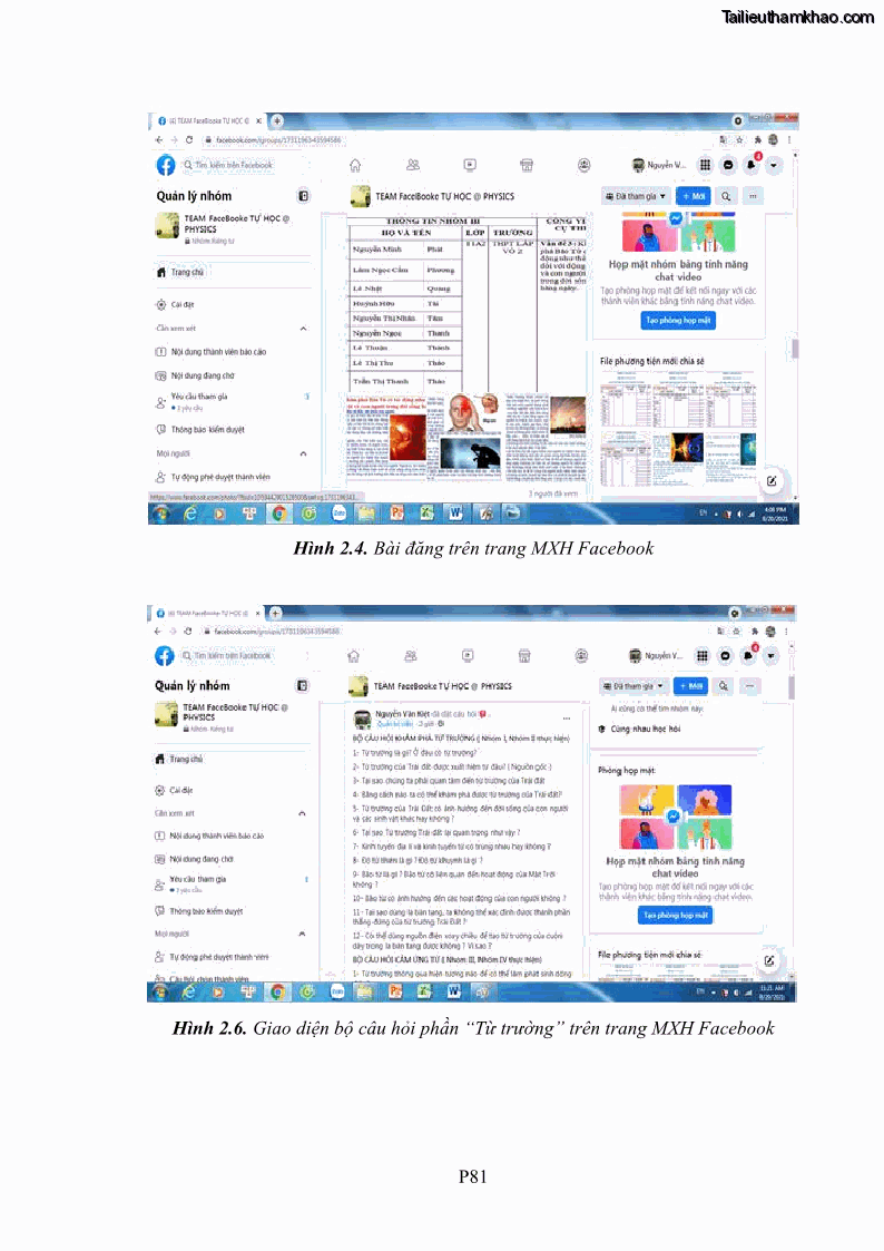 Luận án tiến sĩ Bồi dưỡng năng lực tự học của học sinh trong dạy học một số kiến thức Cơ học và Điện từ học Vật lí THPT với sự hỗ trợ của mạng xã hội Facebook - 22 Trang 257