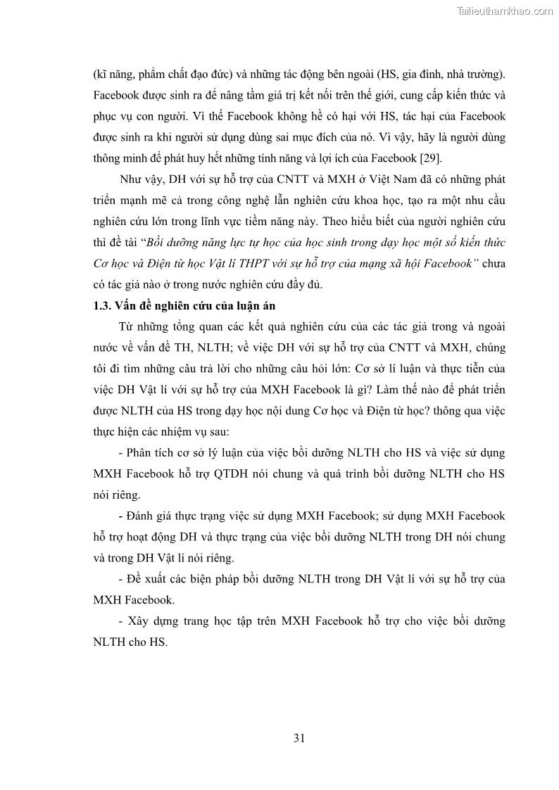 Luận án tiến sĩ Bồi dưỡng năng lực tự học của học sinh trong dạy học một số kiến thức Cơ học và Điện từ học Vật lí THPT với sự hỗ trợ của mạng xã hội Facebook - 4 Trang 46