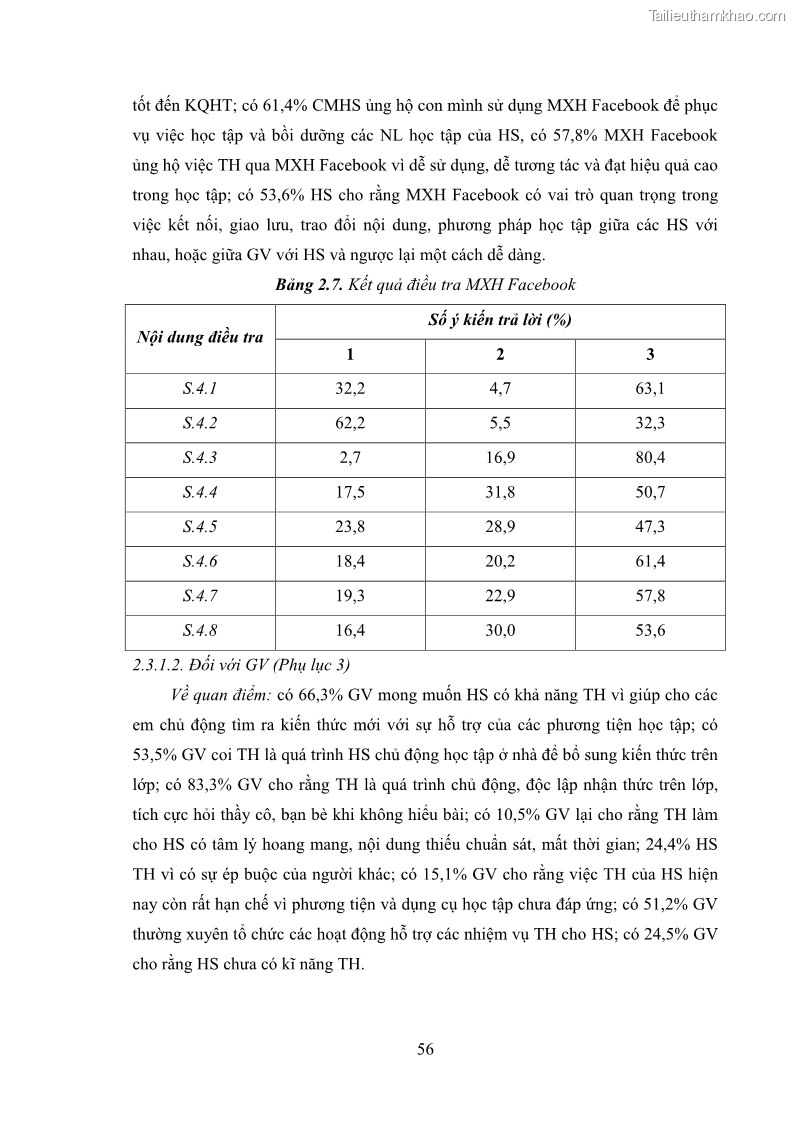 Luận án tiến sĩ Bồi dưỡng năng lực tự học của học sinh trong dạy học một số kiến thức Cơ học và Điện từ học Vật lí THPT với sự hỗ trợ của mạng xã hội Facebook - 6 Trang 71