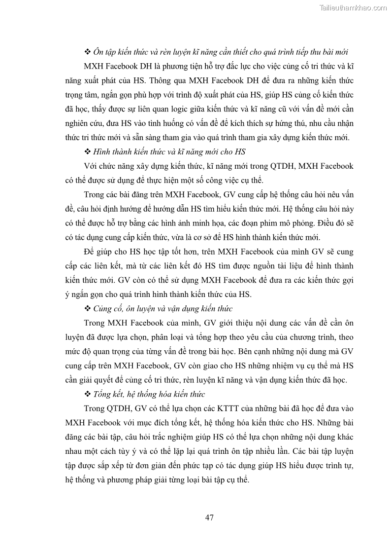 Luận án tiến sĩ Bồi dưỡng năng lực tự học của học sinh trong dạy học một số kiến thức Cơ học và Điện từ học Vật lí THPT với sự hỗ trợ của mạng xã hội Facebook - 6 Trang 62