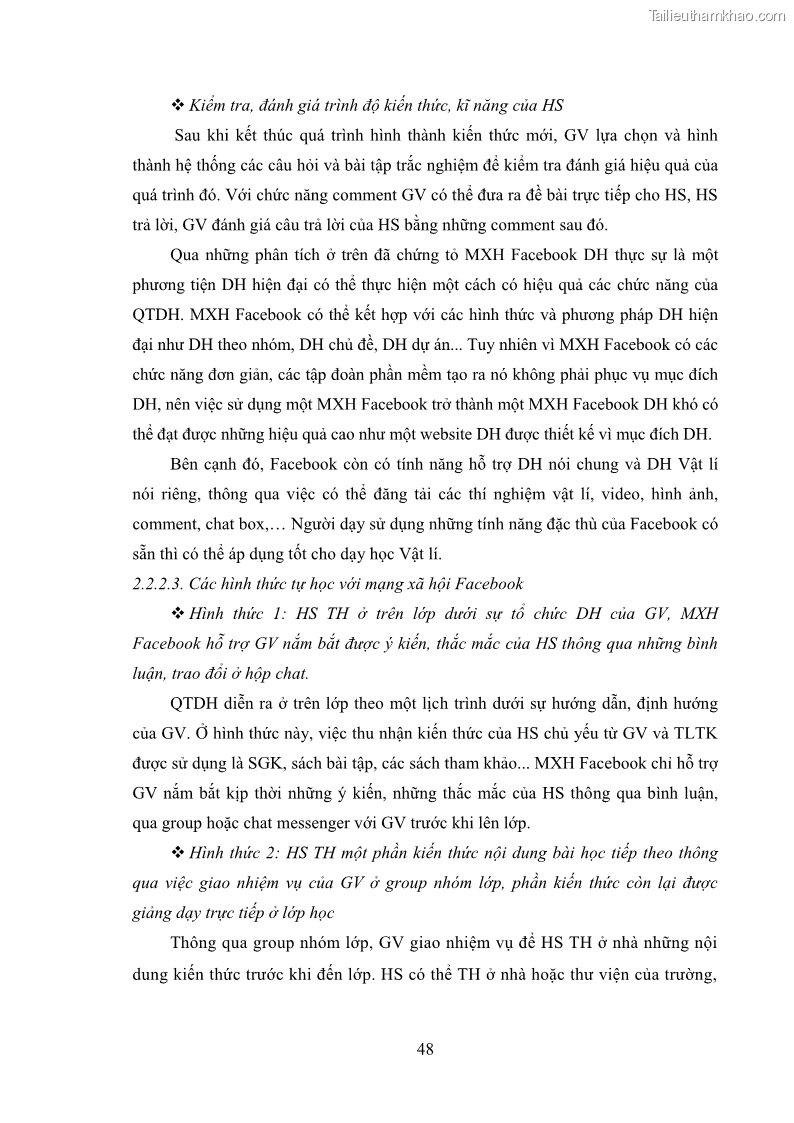 Luận án tiến sĩ Bồi dưỡng năng lực tự học của học sinh trong dạy học một số kiến thức Cơ học và Điện từ học Vật lí THPT với sự hỗ trợ của mạng xã hội Facebook - 6 Trang 63