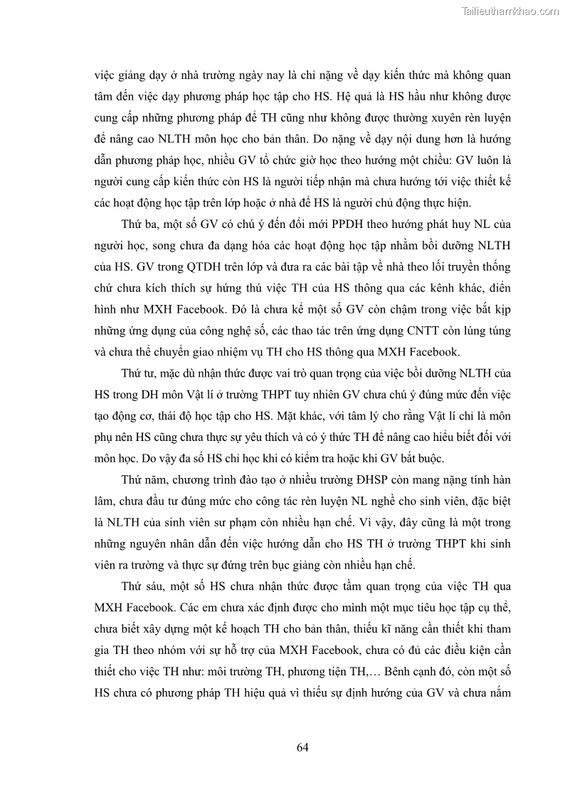 Luận án tiến sĩ Bồi dưỡng năng lực tự học của học sinh trong dạy học một số kiến thức Cơ học và Điện từ học Vật lí THPT với sự hỗ trợ của mạng xã hội Facebook - 7 Trang 79