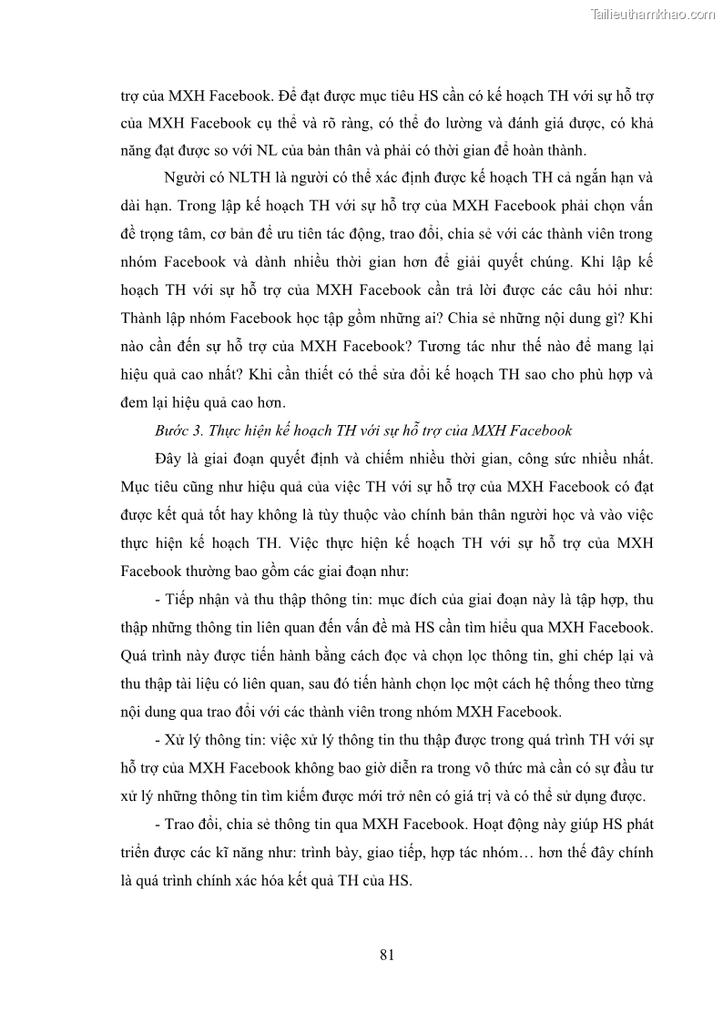 Luận án tiến sĩ Bồi dưỡng năng lực tự học của học sinh trong dạy học một số kiến thức Cơ học và Điện từ học Vật lí THPT với sự hỗ trợ của mạng xã hội Facebook - 8 Trang 96