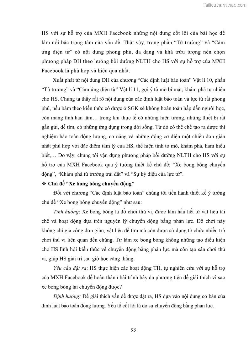 Luận án tiến sĩ Bồi dưỡng năng lực tự học của học sinh trong dạy học một số kiến thức Cơ học và Điện từ học Vật lí THPT với sự hỗ trợ của mạng xã hội Facebook - 9 Trang 108