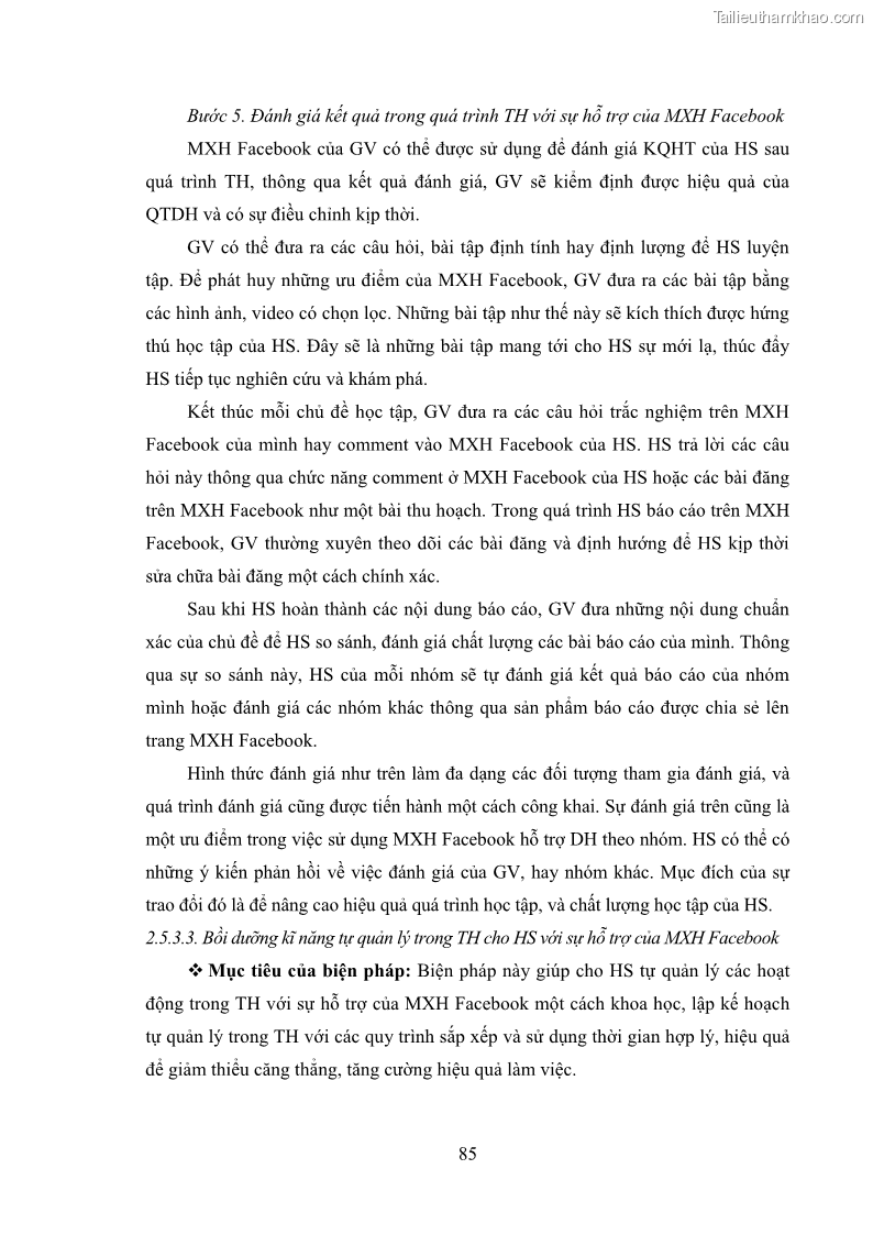 Luận án tiến sĩ Bồi dưỡng năng lực tự học của học sinh trong dạy học một số kiến thức Cơ học và Điện từ học Vật lí THPT với sự hỗ trợ của mạng xã hội Facebook - 9 Trang 100