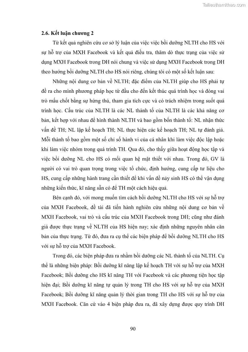Luận án tiến sĩ Bồi dưỡng năng lực tự học của học sinh trong dạy học một số kiến thức Cơ học và Điện từ học Vật lí THPT với sự hỗ trợ của mạng xã hội Facebook - 9 Trang 105