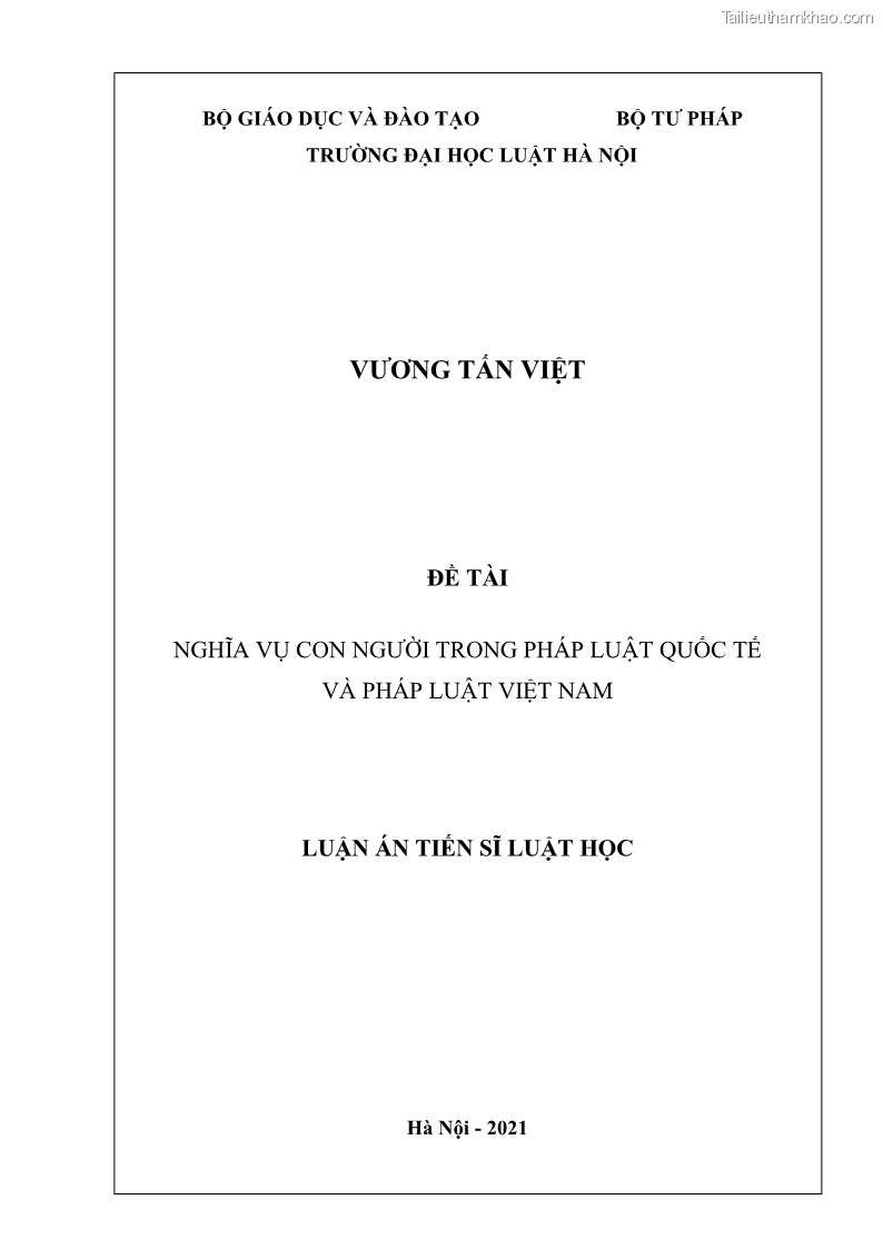 Luận án tiến sĩ luật học Nghĩa vụ con người trong pháp luật quốc tế và pháp luật Việt Nam - 1 Trang 1