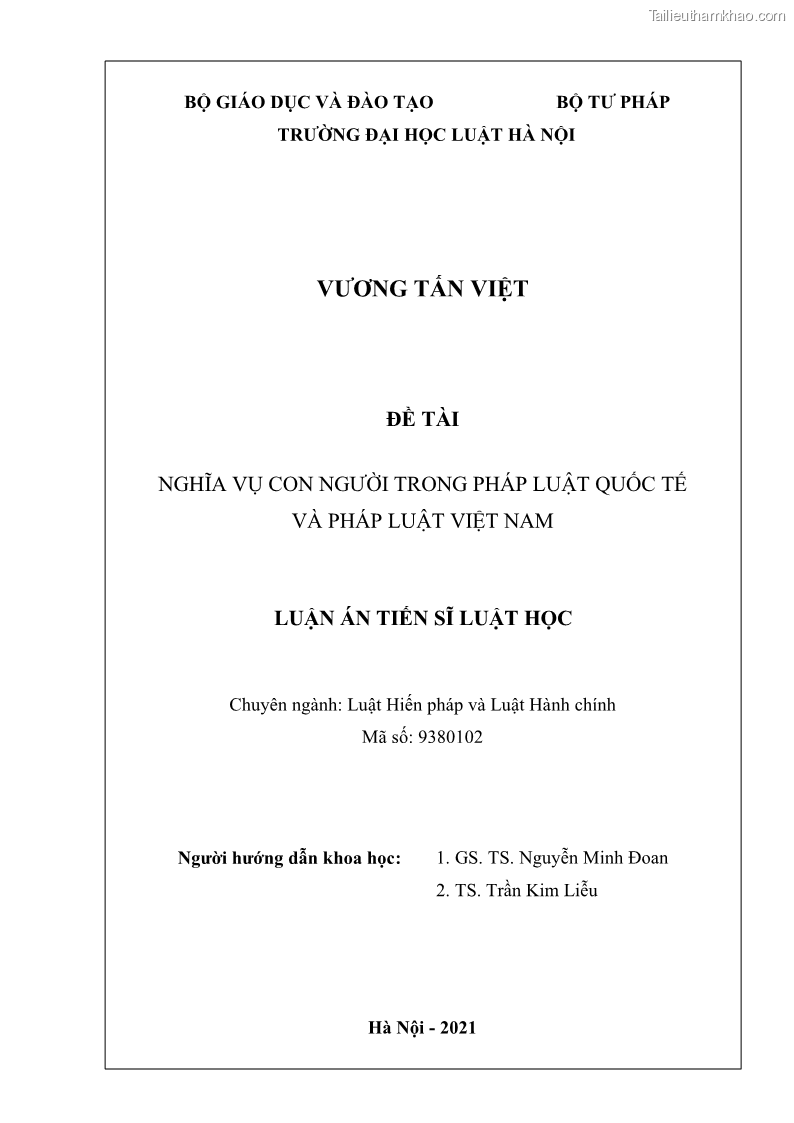 Luận án tiến sĩ luật học Nghĩa vụ con người trong pháp luật quốc tế và pháp luật Việt Nam - 1 Trang 2