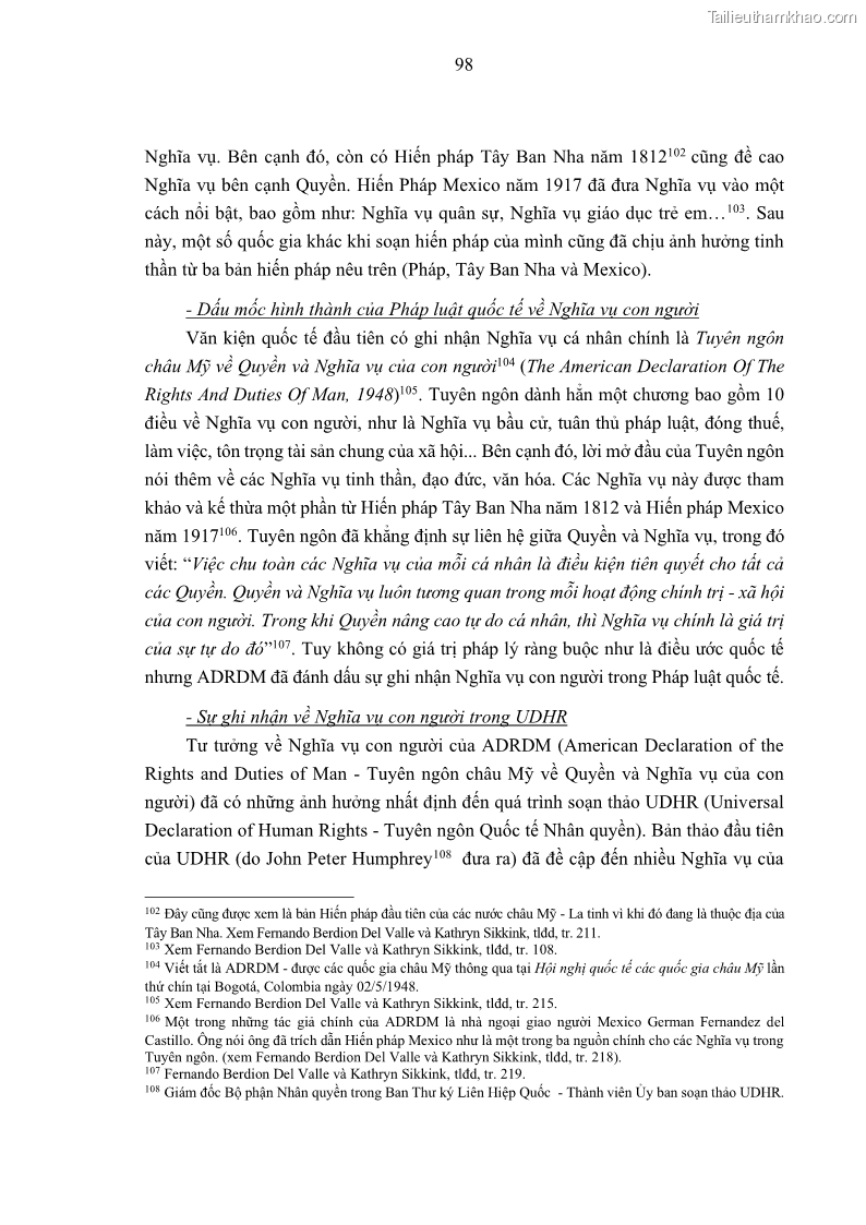 Luận án tiến sĩ luật học Nghĩa vụ con người trong pháp luật quốc tế và pháp luật Việt Nam - 10 Trang 109